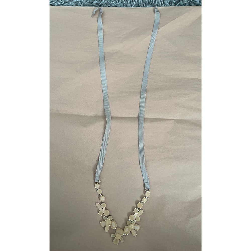 J. Crew Gold tone Acrylic Beige Pale Floral Ribbon Tie Statement Necklace